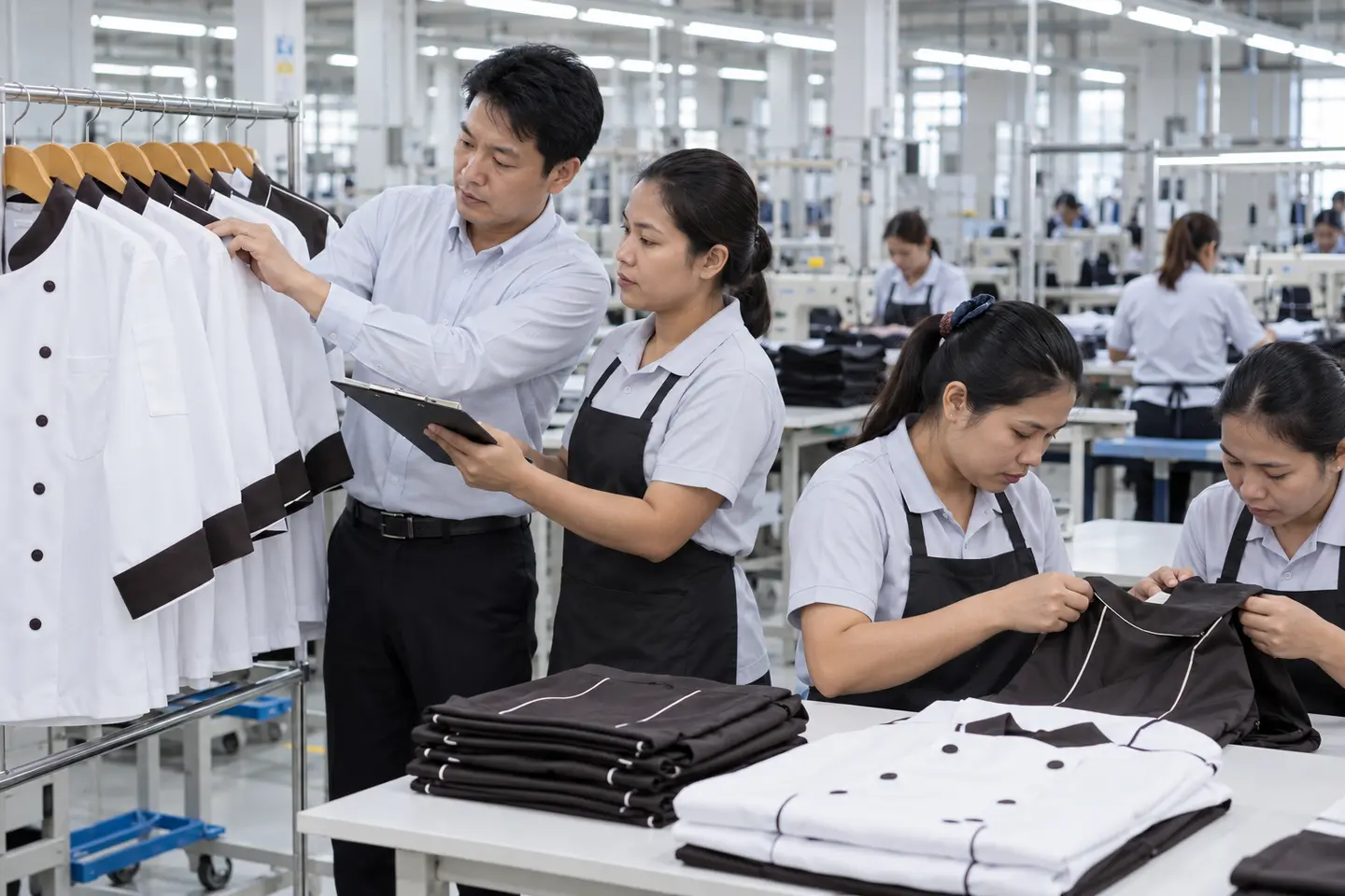 タイの日系ユニフォーム工場における品質確認(記事用イメージ)