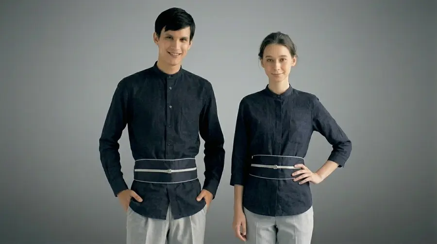 Navy Mandarin Collar Uniform with Silver Accent Obi