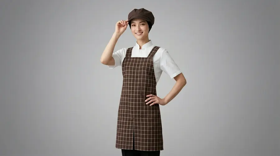 Modern Brown Grid Professional Cross-Back Apron