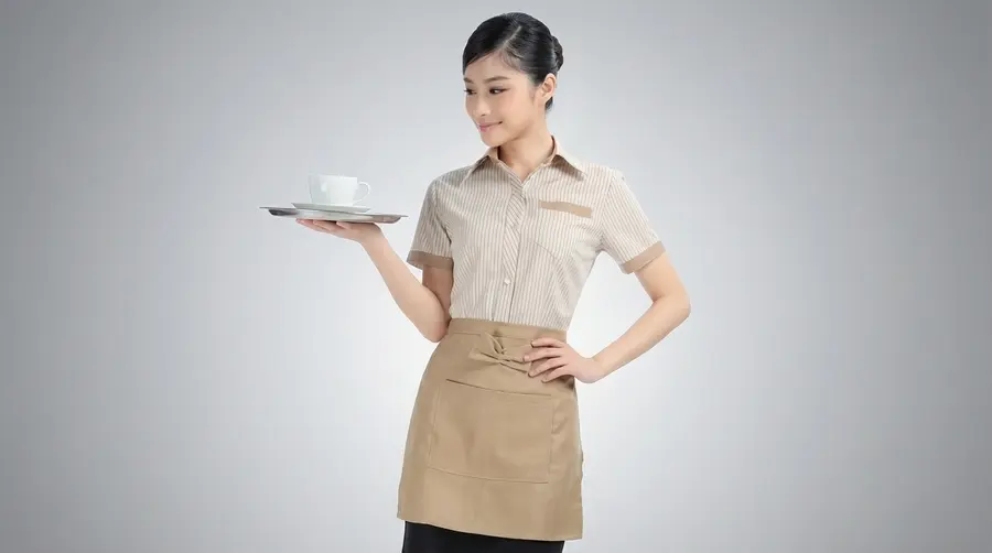 Beige Bow Accent Cafe Apron