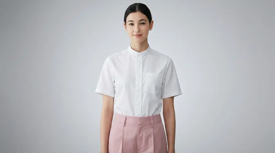Minimalist White Hidden-Placket Shirt with Pastel Pink Trousers Set