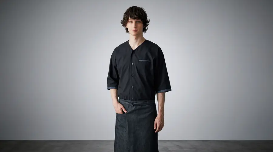 Modern Bistro Black V-Neck Uniform Set