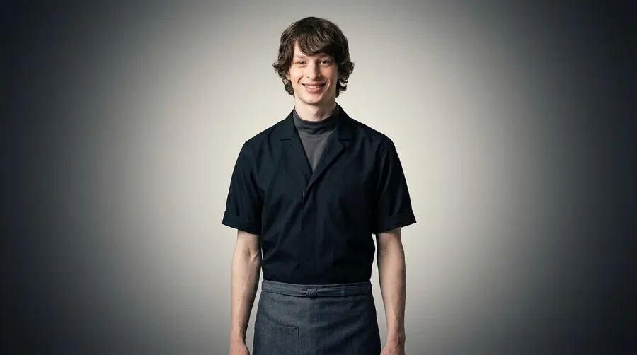 Navy Barista Shirt with Charcoal Denim Apron Set