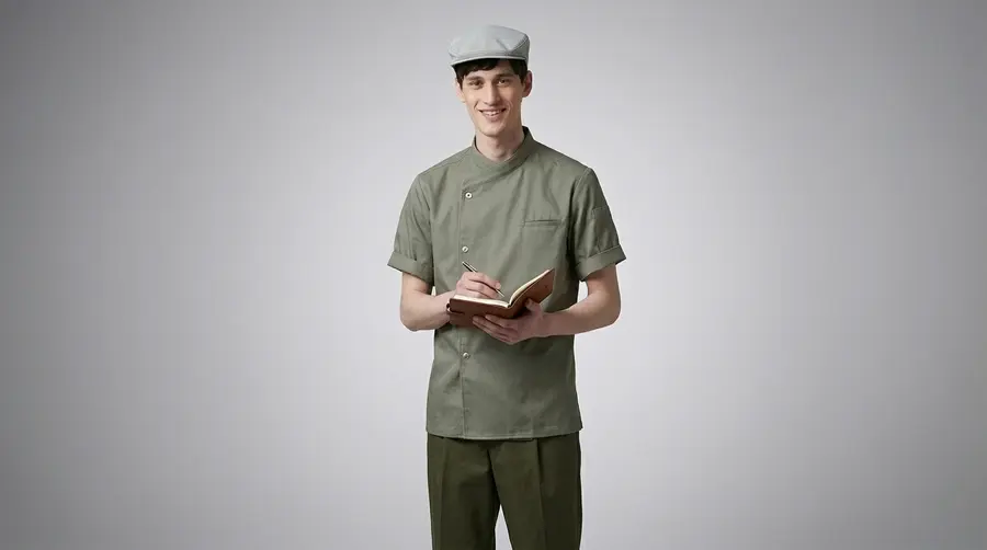 Olive Green Asymmetric Wrap Cafe Uniform