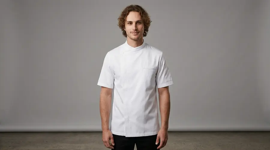 Modern Hidden-Button White Chef Jacket
