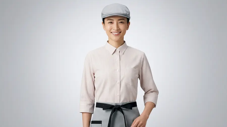 Pastel Pink Striped Cafe Uniform Set