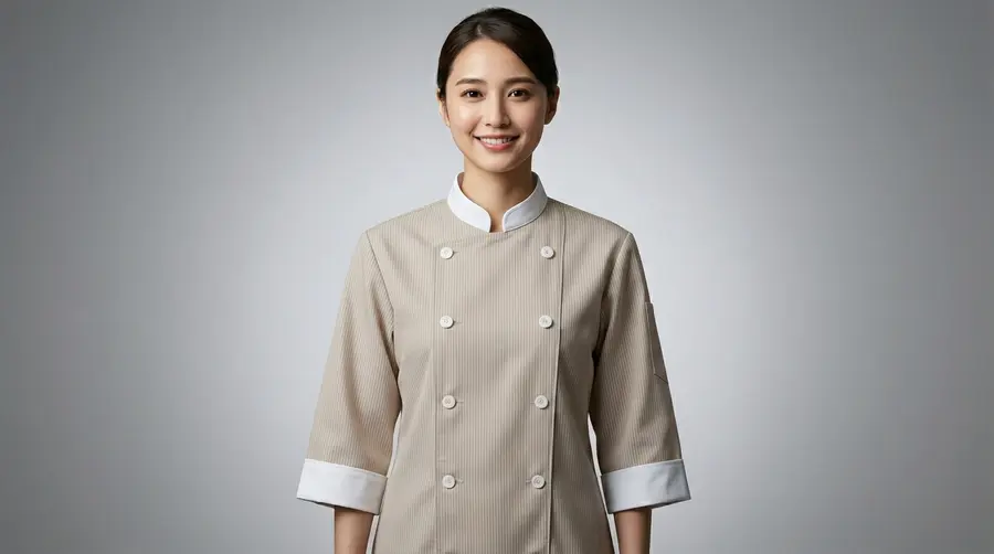 Premium Taupe Bistro Uniform with White Contrast