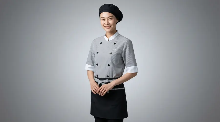 Classic Grey Pinstripe Chef Jacket with White Trim