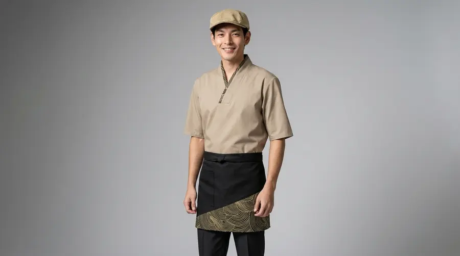 Contemporary Zen Uniform – Beige & Wave Pattern Black