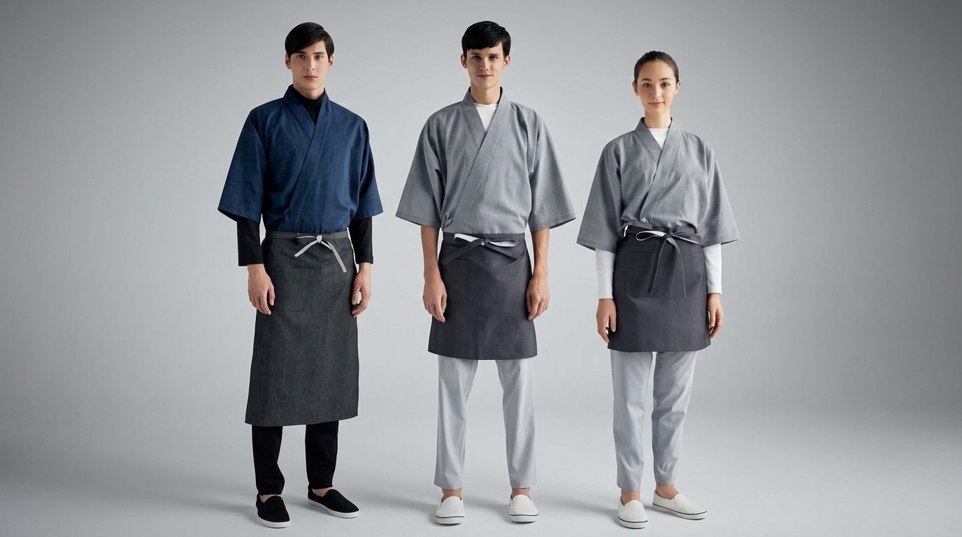 Modern Kimono Collection in Indigo & Cloud Grey — premium restaurant uniform by Zionward Thailand