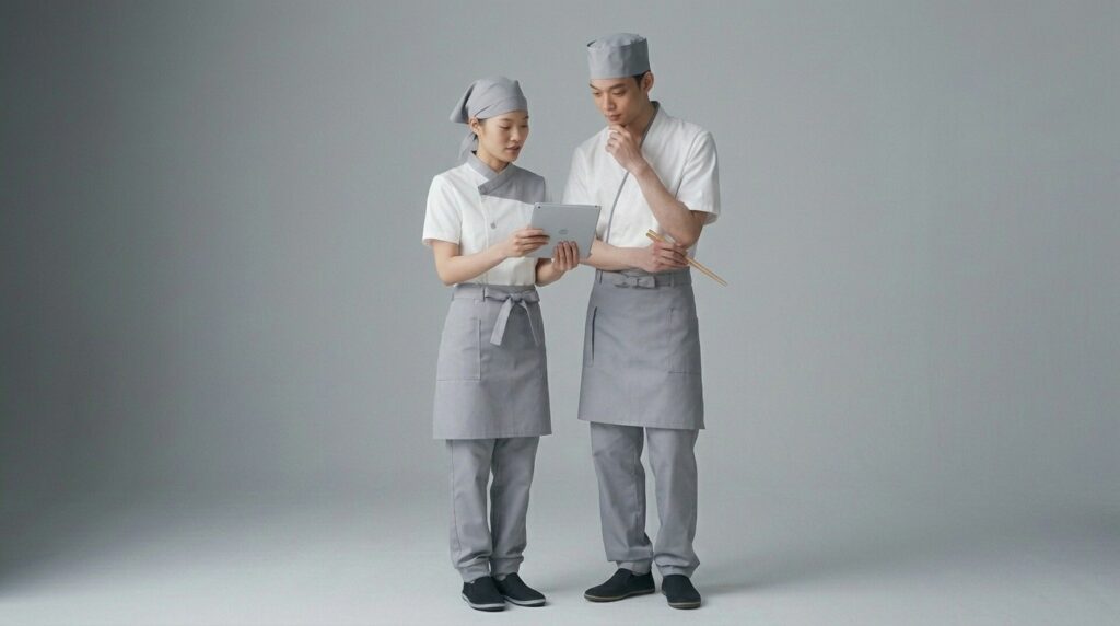 Sushi chef uniforms Thailand worn by sushi chef at Bangkok Japanese restaurant counter