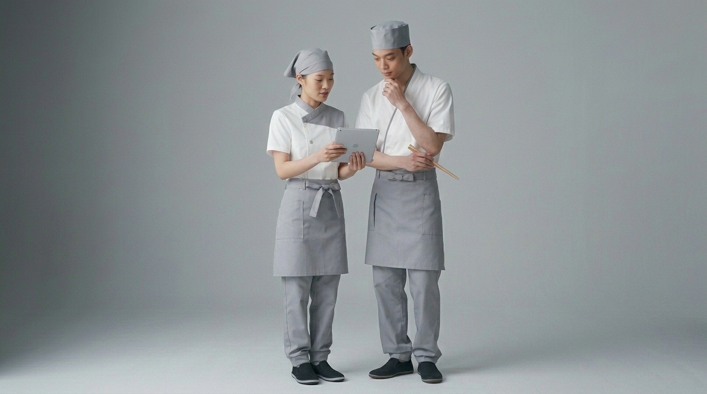 Sushi chef uniforms Thailand worn by sushi chef at Bangkok Japanese restaurant counter